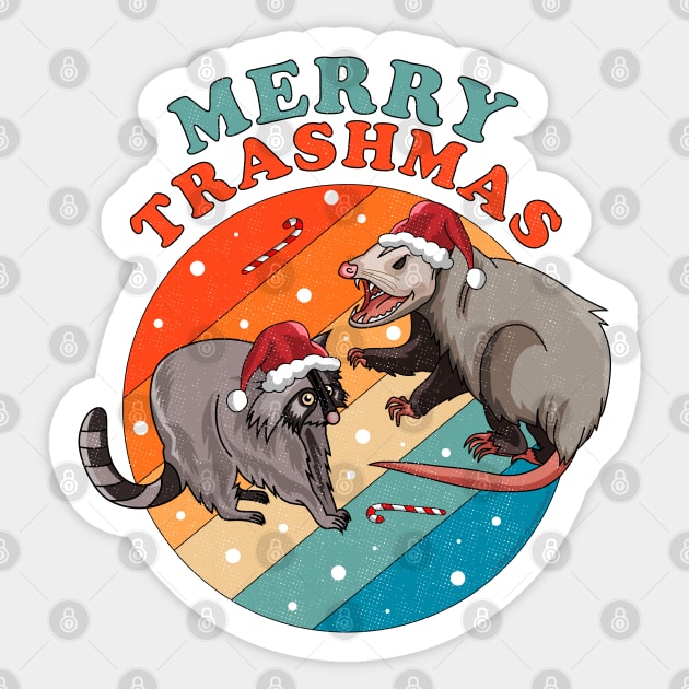 Merry Trashmas Opossum Raccoon Possum Santa Claus Christmas Sticker by OrangeMonkeyArt